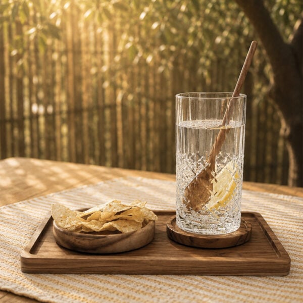 coaster teak hoog laag tray lepel sfeer