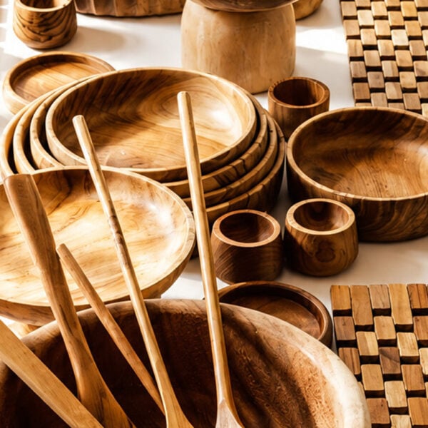 schaal teak recht cluster sfeer 2 Kom teak hout